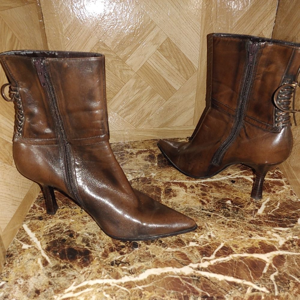 Nine West Dark Brown Pointed Toe Heeled Boots